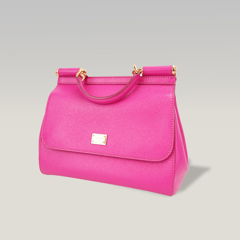 Dolce & Gabbana Sicily 26 Borsa Fucsia in Pelle con Dettagli Dorati