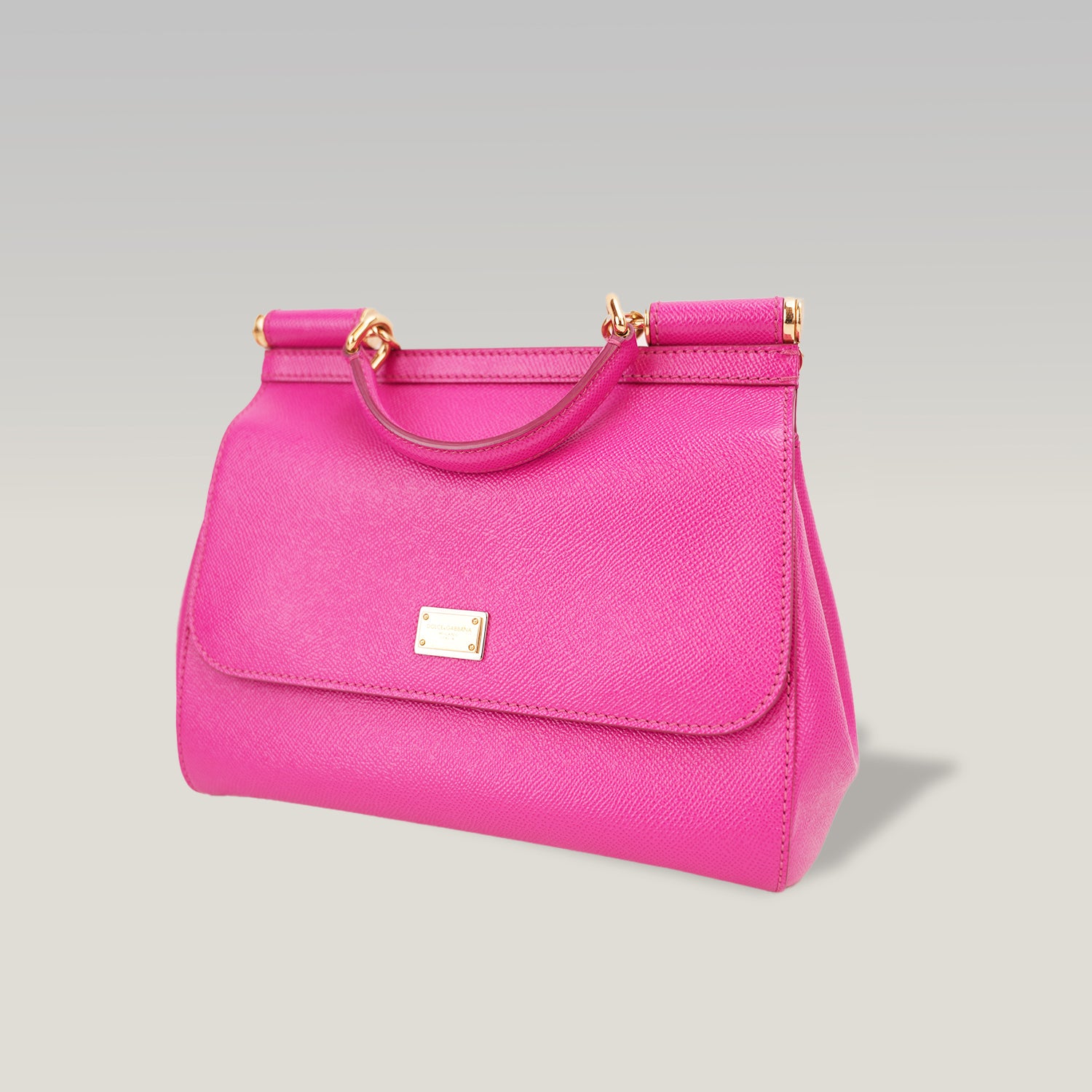 Dolce & Gabbana Sicily 26 Borsa Fucsia in Pelle con Dettagli Dorati