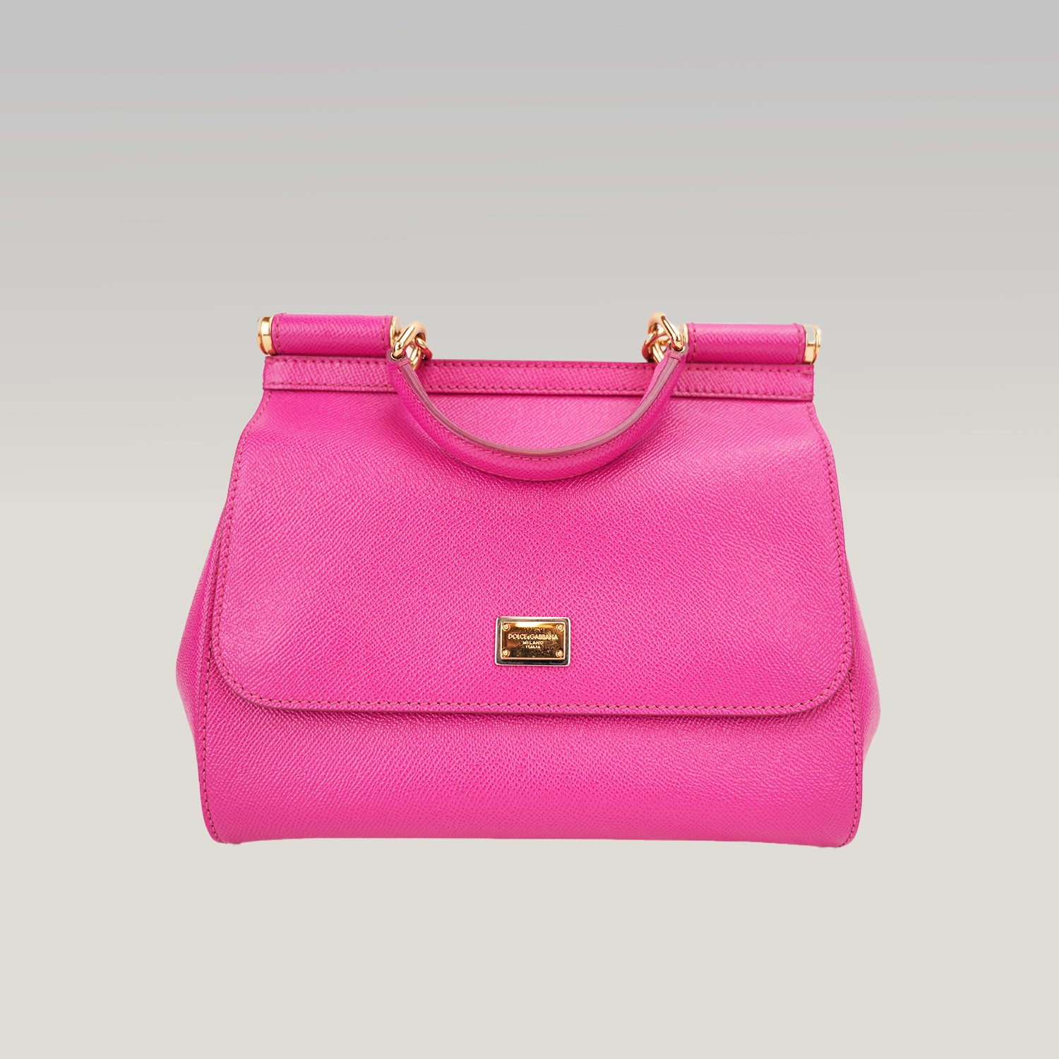 Dolce & Gabbana Sicily 26 Borsa Fucsia in Pelle con Dettagli Dorati