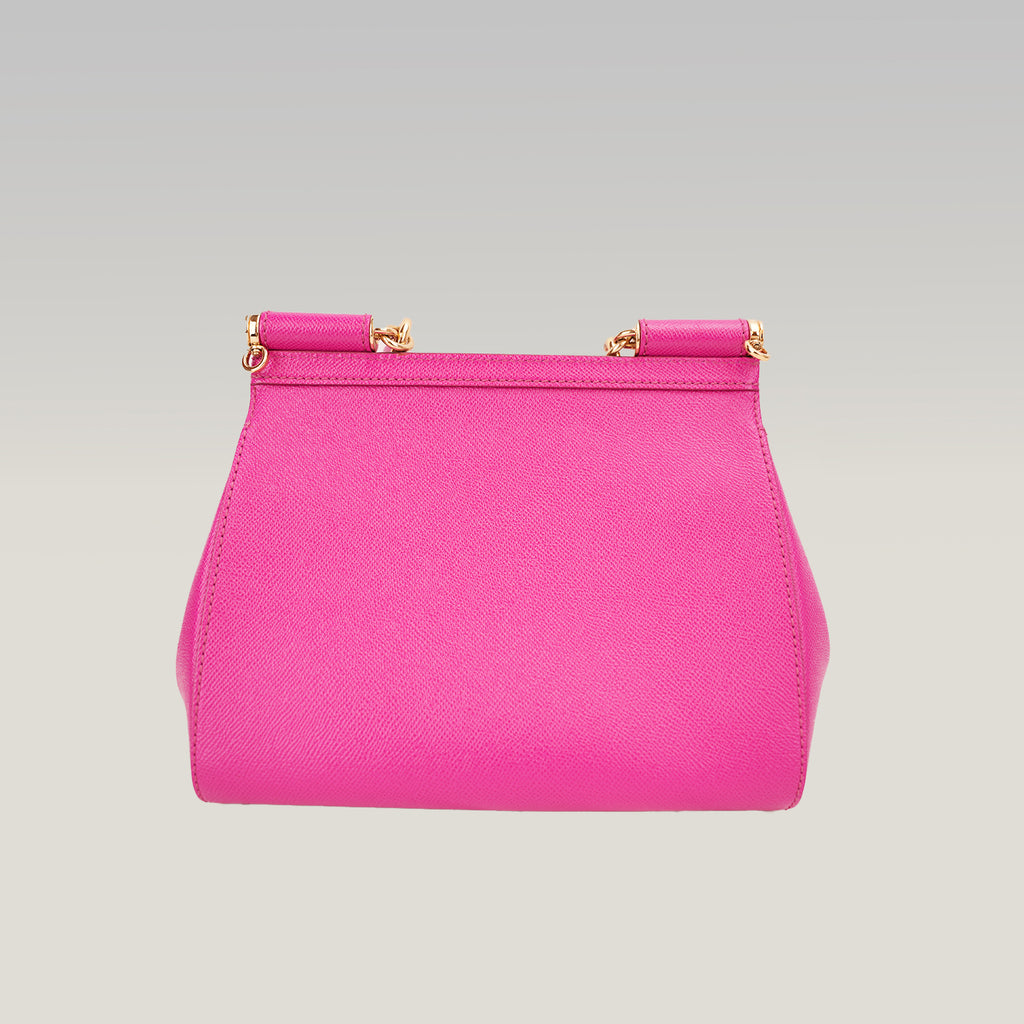 Dolce & Gabbana Sicily 26 Borsa Fucsia in Pelle con Dettagli Dorati