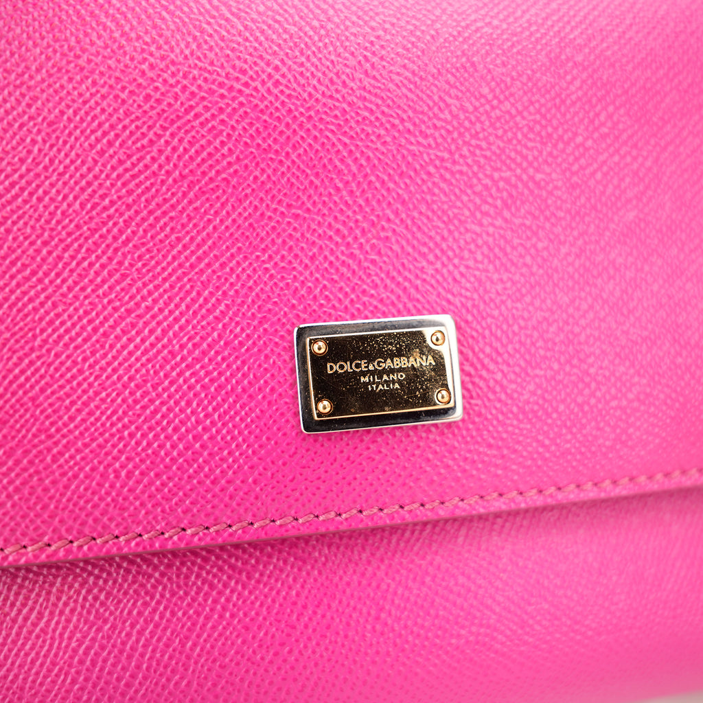 Dolce & Gabbana Sicily 26 Borsa Fucsia in Pelle con Dettagli Dorati