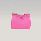 Dolce & Gabbana Sicily Small Borsa a Mano in Pelle Dauphine Rosa Fucsia con Logo e Dettagli Dorati