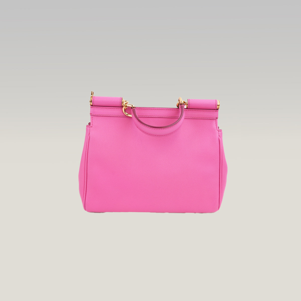 Dolce & Gabbana Sicily Small Borsa a Mano in Pelle Dauphine Rosa Fucsia con Logo e Dettagli Dorati