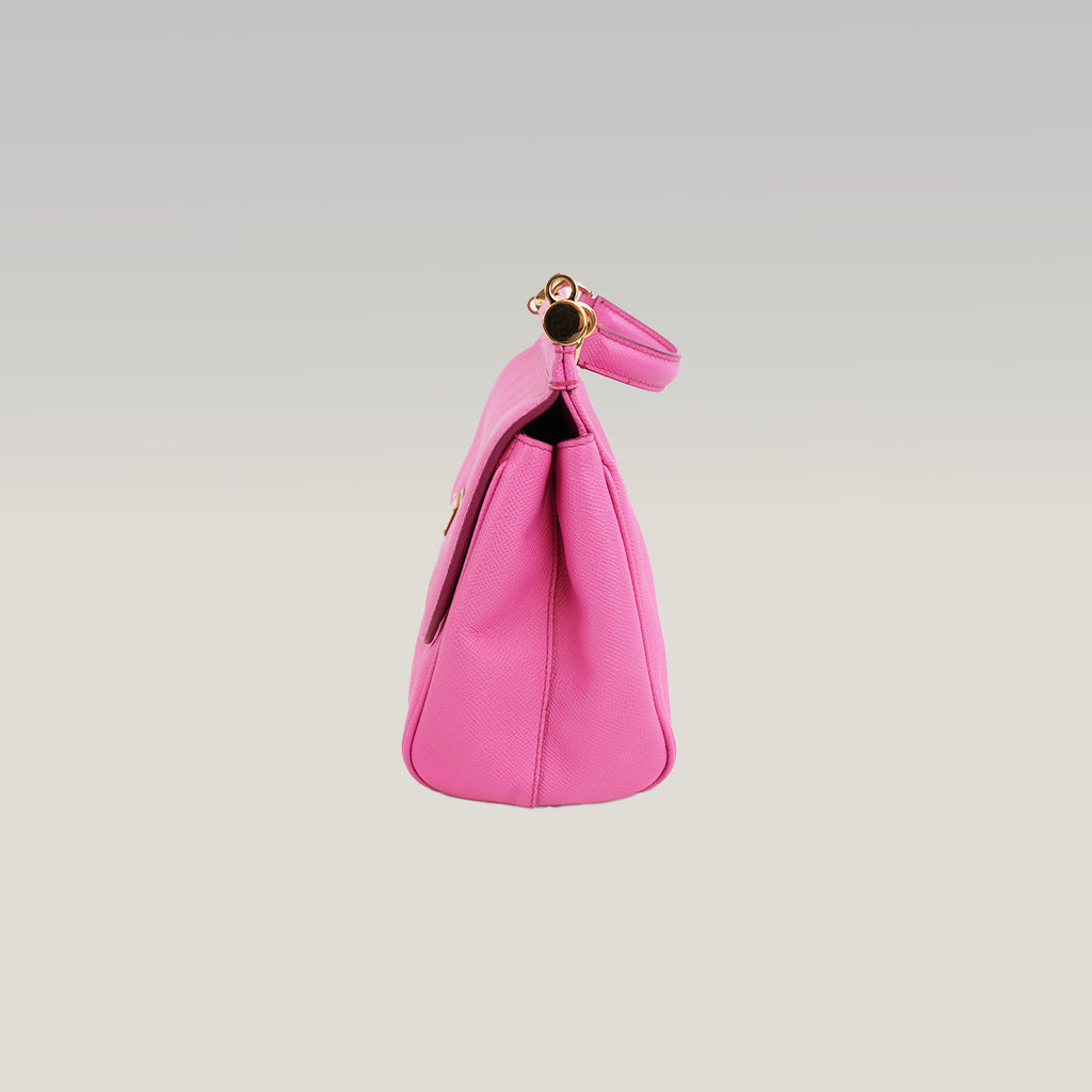 Dolce & Gabbana Sicily Small Borsa a Mano in Pelle Dauphine Rosa Fucsia con Logo e Dettagli Dorati
