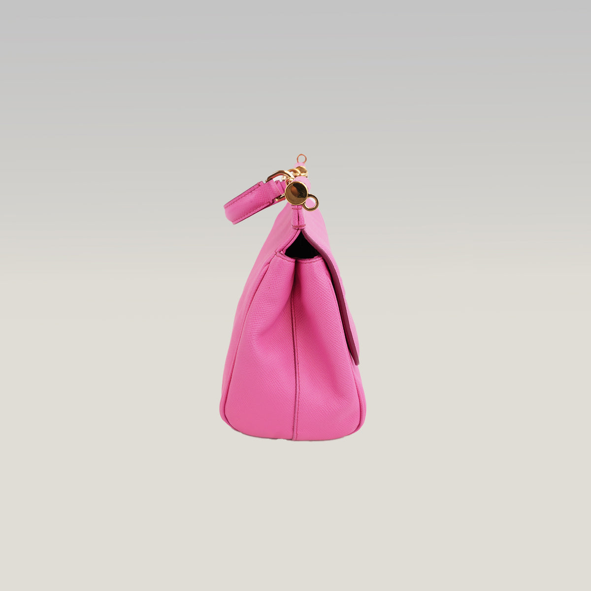 Dolce & Gabbana Sicily Small Borsa a Mano in Pelle Dauphine Rosa Fucsia con Logo e Dettagli Dorati