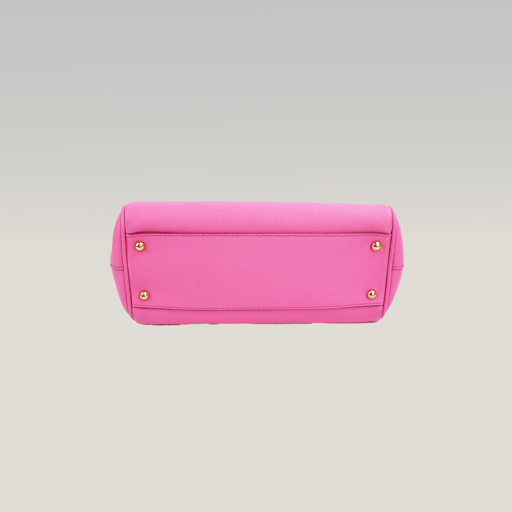 Dolce & Gabbana Sicily Small Borsa a Mano in Pelle Dauphine Rosa Fucsia con Logo e Dettagli Dorati