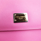 Dolce & Gabbana Sicily Small Borsa a Mano in Pelle Dauphine Rosa Fucsia con Logo e Dettagli Dorati