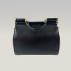 Borsa Dolce & Gabbana Sicily Media Nera in Pelle Dauphine con Dettagli Dorati – 26 cm