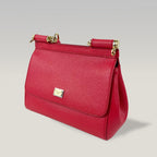 Dolce & Gabbana Borsa a Spalla 20 in Pelle Rossa con Logo e Metallo Dorato