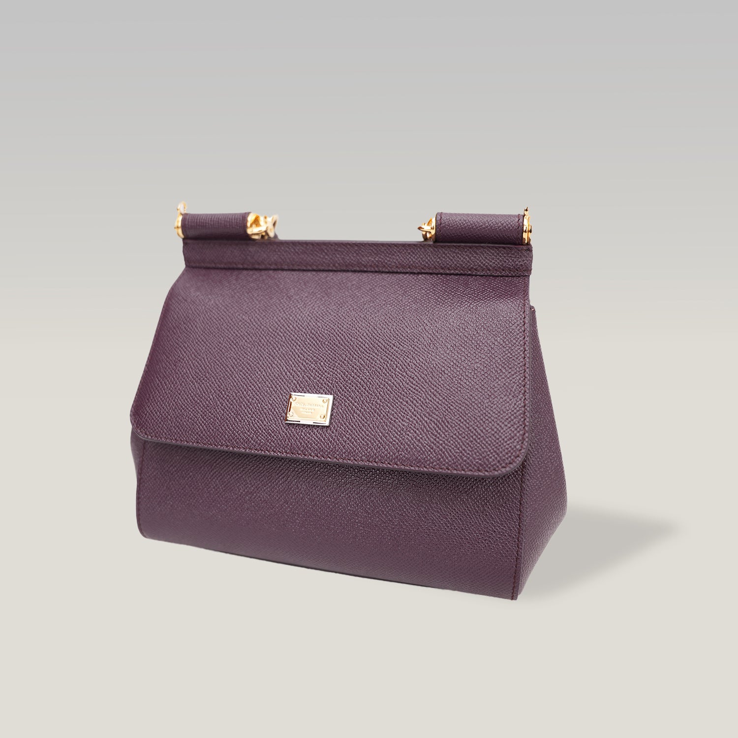 Dolce & Gabbana Sicily Small Bag Burgundy Dauphine Leather Top Handle Bag