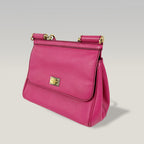 Dolce & Gabbana Sicily 26 Borsa a Mano in Pelle Fucsia e Rossa con Dettagli Dorati