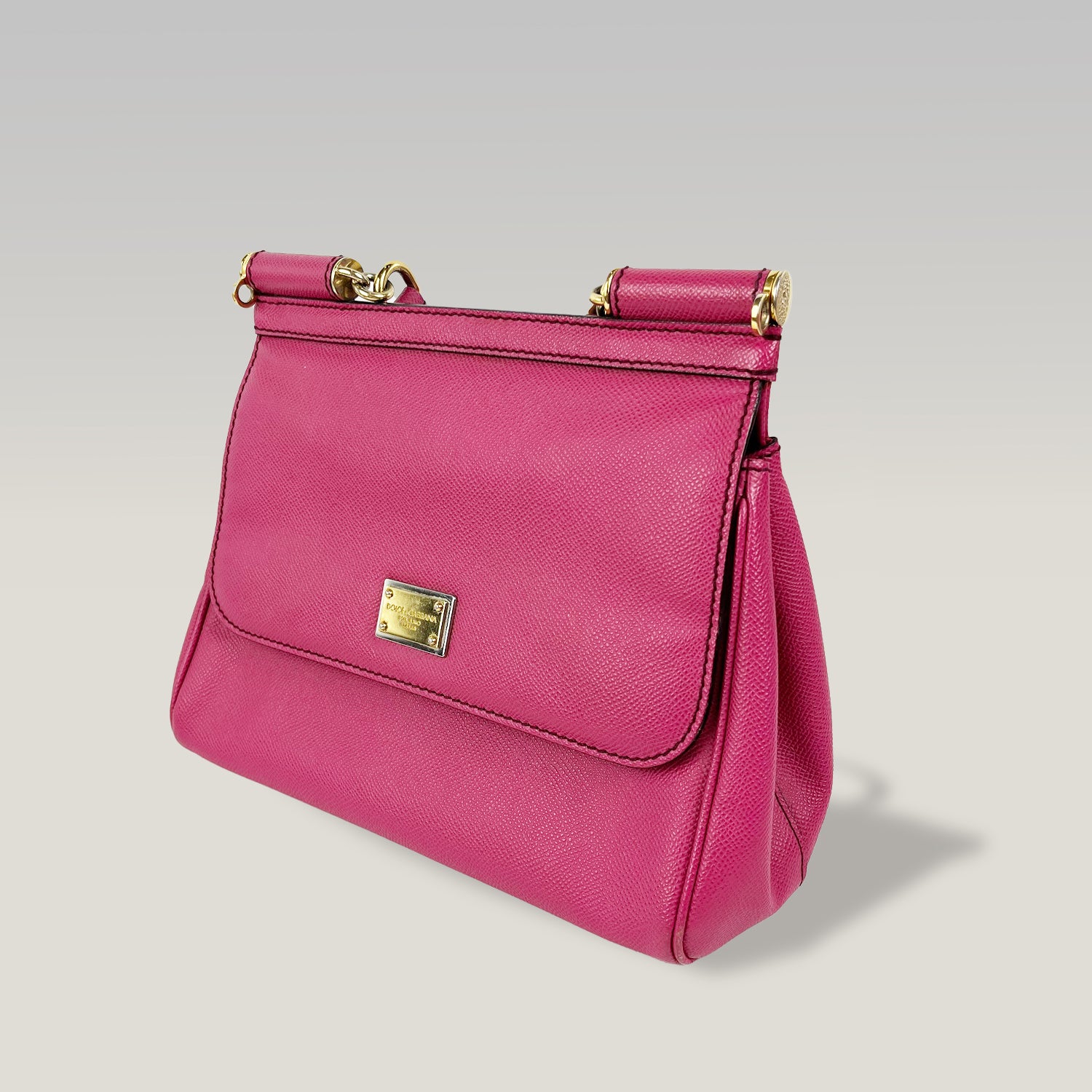 Dolce & Gabbana Sicily 26 Borsa a Mano in Pelle Fucsia e Rossa con Dettagli Dorati