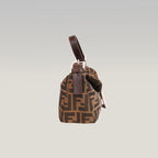 Fendi Baguette Vintage Borsa a Spalla in Tela Zucca FF Marrone con Finiture in Pelle e Fibbia Argentata