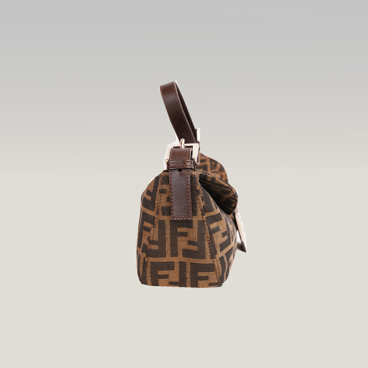 Fendi Baguette Vintage Borsa a Spalla in Tela Zucca FF Marrone con Finiture in Pelle e Fibbia Argentata