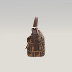 Fendi Baguette Vintage Borsa a Spalla in Tela Zucca FF Marrone con Finiture in Pelle e Fibbia Argentata