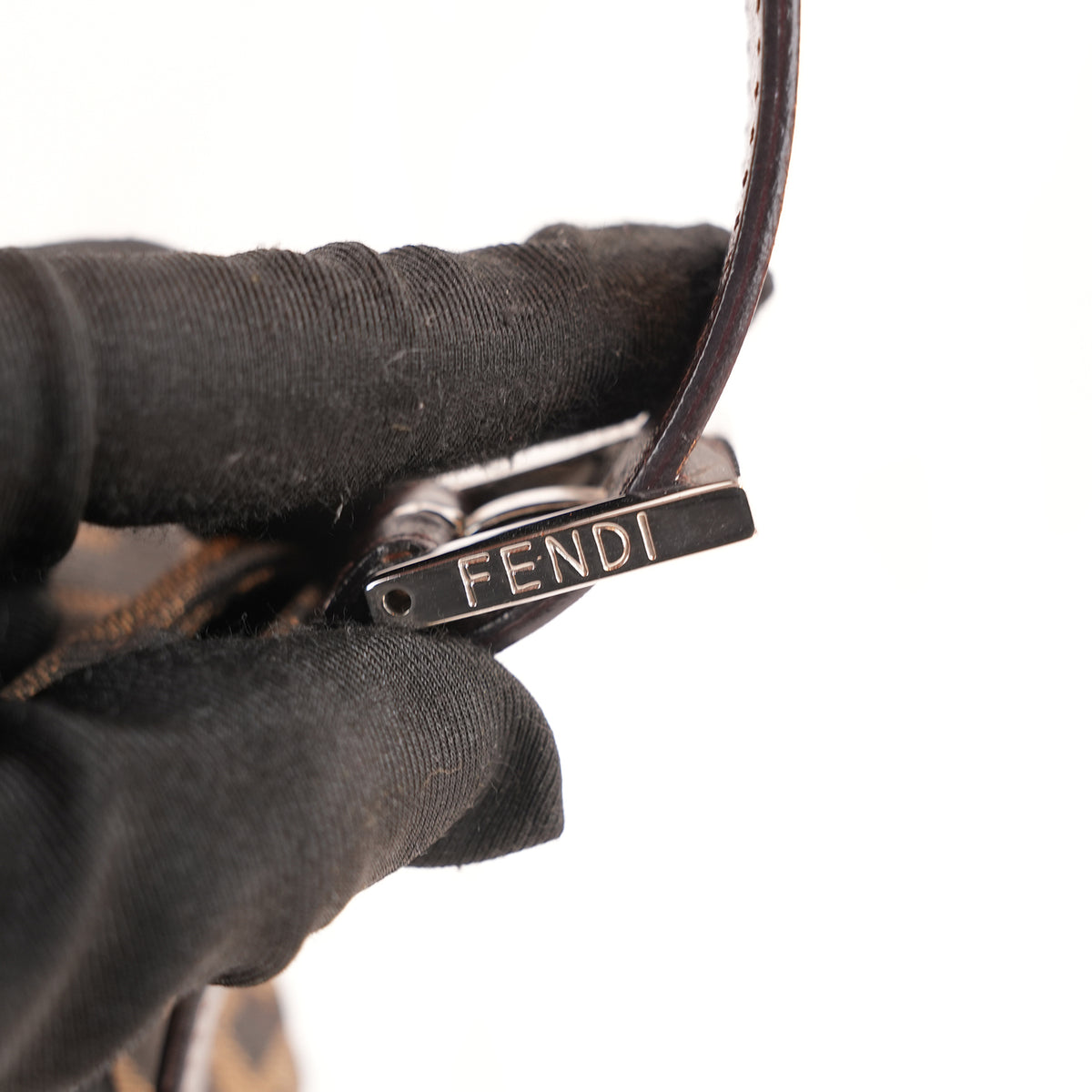 Fendi Baguette Vintage Borsa a Spalla in Tela Zucca FF Marrone con Finiture in Pelle e Fibbia Argentata