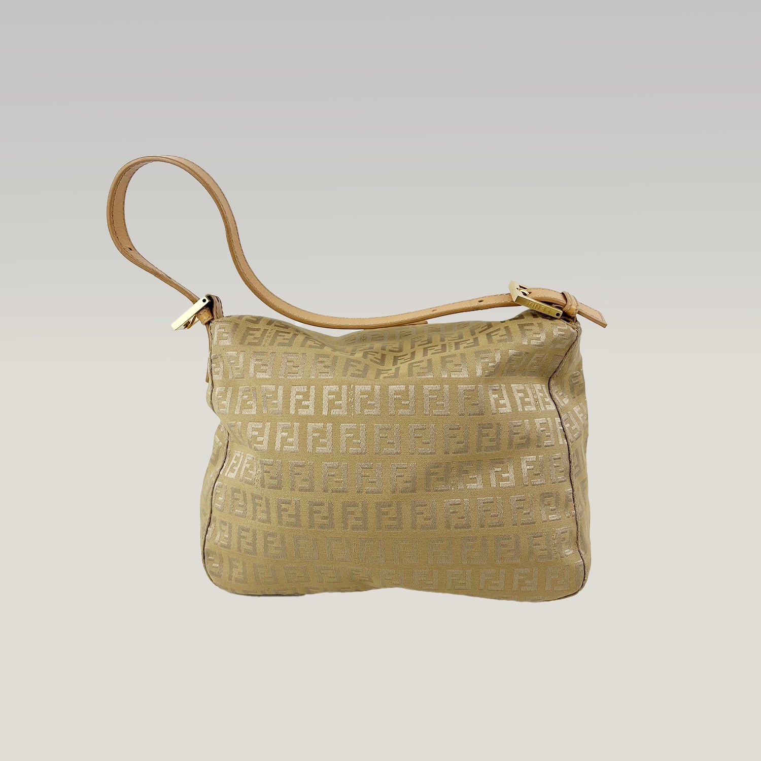Fendi Baguette Zucca Canvas Beige FF Logo Shoulder Bag