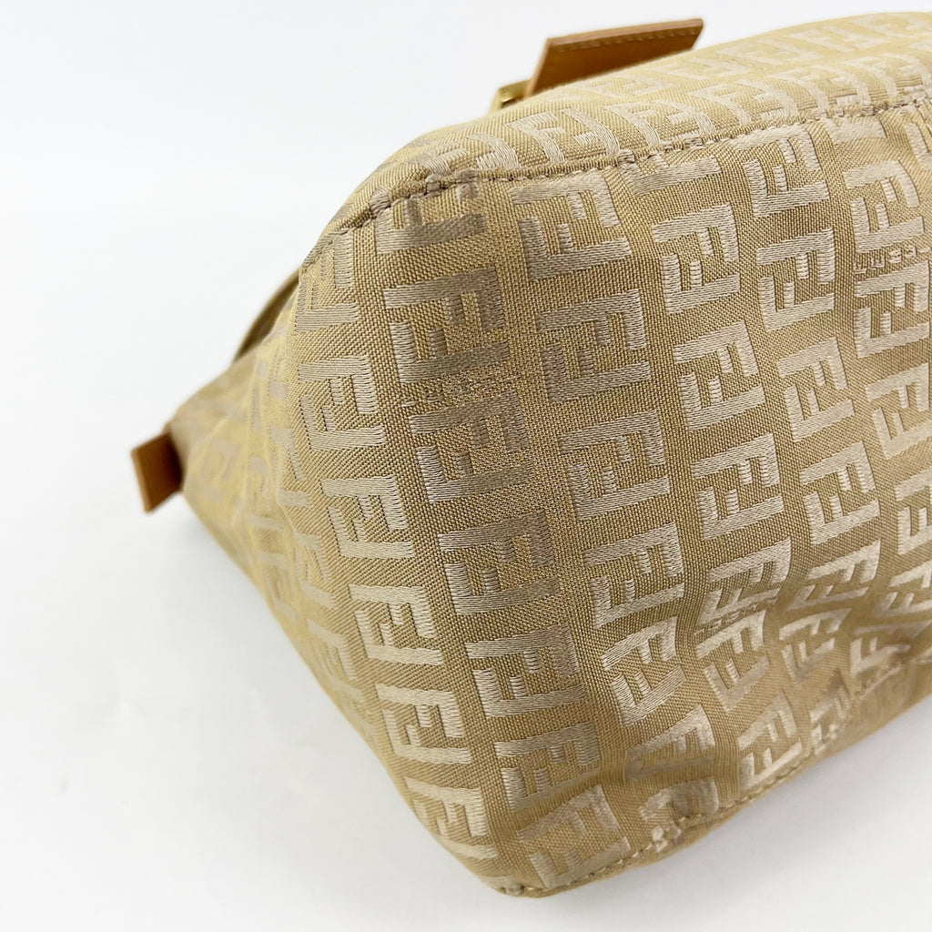 Fendi Baguette Zucca Canvas Beige FF Logo Shoulder Bag