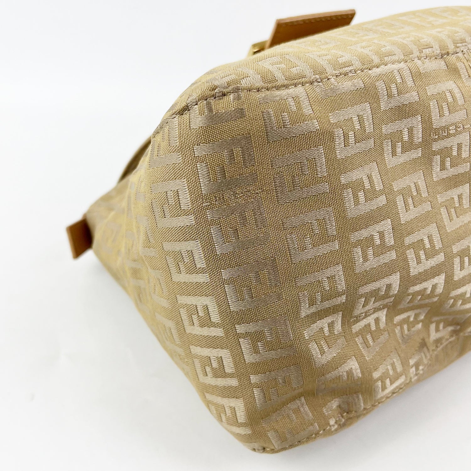 Fendi Baguette Zucca Canvas Beige FF Logo Shoulder Bag