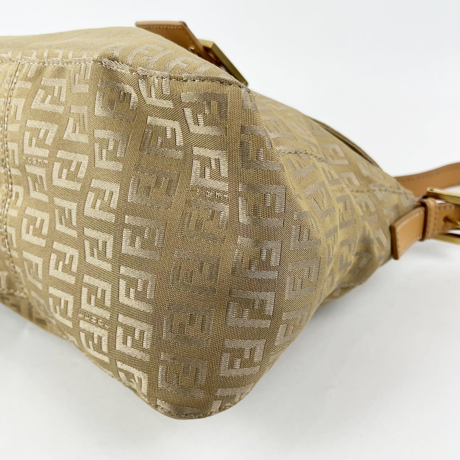 Fendi Baguette Zucca Canvas Beige FF Logo Shoulder Bag