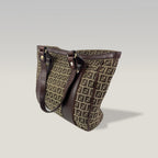 Fendi Zucca FF Monogram Canvas Tote Bag Brown Leather Trim Vintage