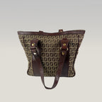 Fendi Zucca FF Monogram Canvas Tote Bag Brown Leather Trim Vintage