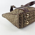Fendi Zucca FF Monogram Canvas Tote Bag Brown Leather Trim Vintage