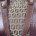 Fendi Zucca FF Monogram Canvas Tote Bag Brown Leather Trim Vintage