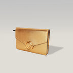 Fendi Gold Leather Wallet on Chain Bag with Gold-Tone Logo Hardware