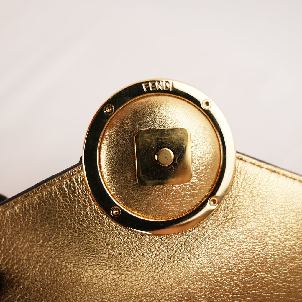Fendi Gold Leather Wallet on Chain Bag with Gold-Tone Logo Hardware