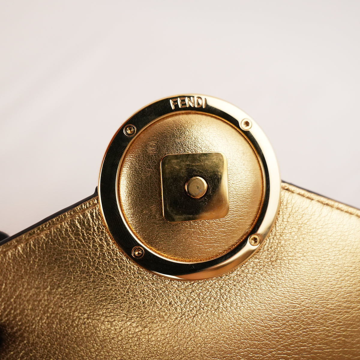 Fendi Gold Leather Wallet on Chain Bag with Gold-Tone Logo Hardware