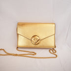 Fendi Gold Leather Wallet on Chain Bag with Gold-Tone Logo Hardware