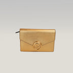 Fendi Gold Leather Wallet on Chain Bag with Gold-Tone Logo Hardware