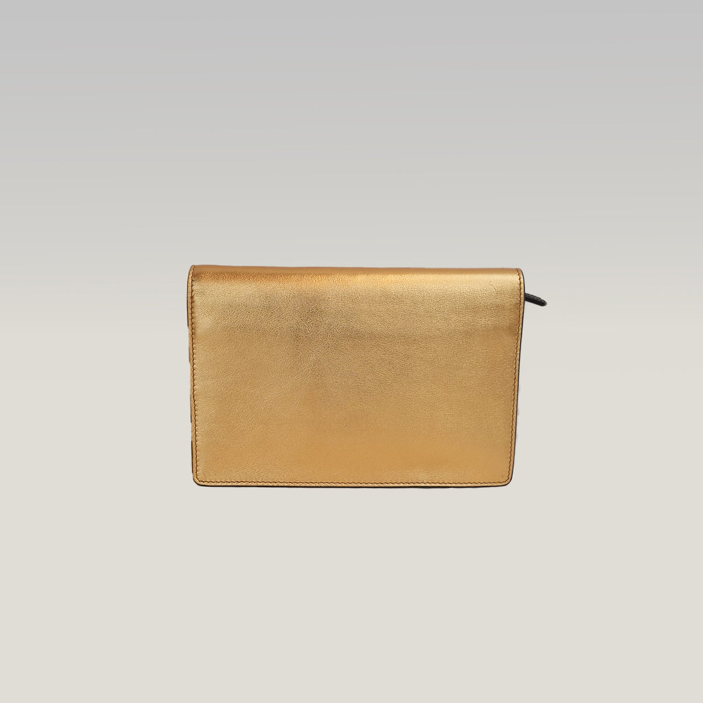 Fendi Gold Leather Wallet on Chain Bag with Gold-Tone Logo Hardware