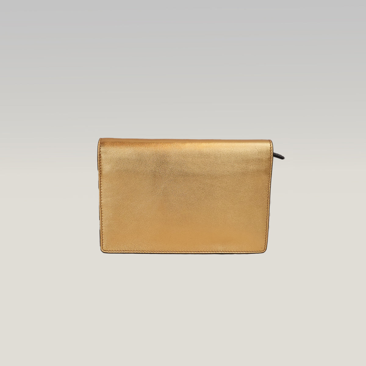 Fendi Gold Leather Wallet on Chain Bag with Gold-Tone Logo Hardware