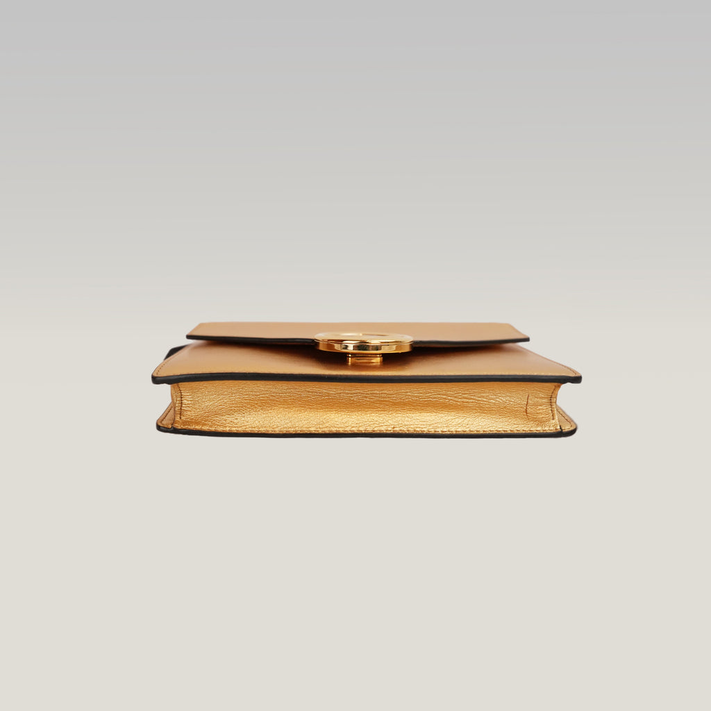 Fendi Gold Leather Wallet on Chain Bag with Gold-Tone Logo Hardware