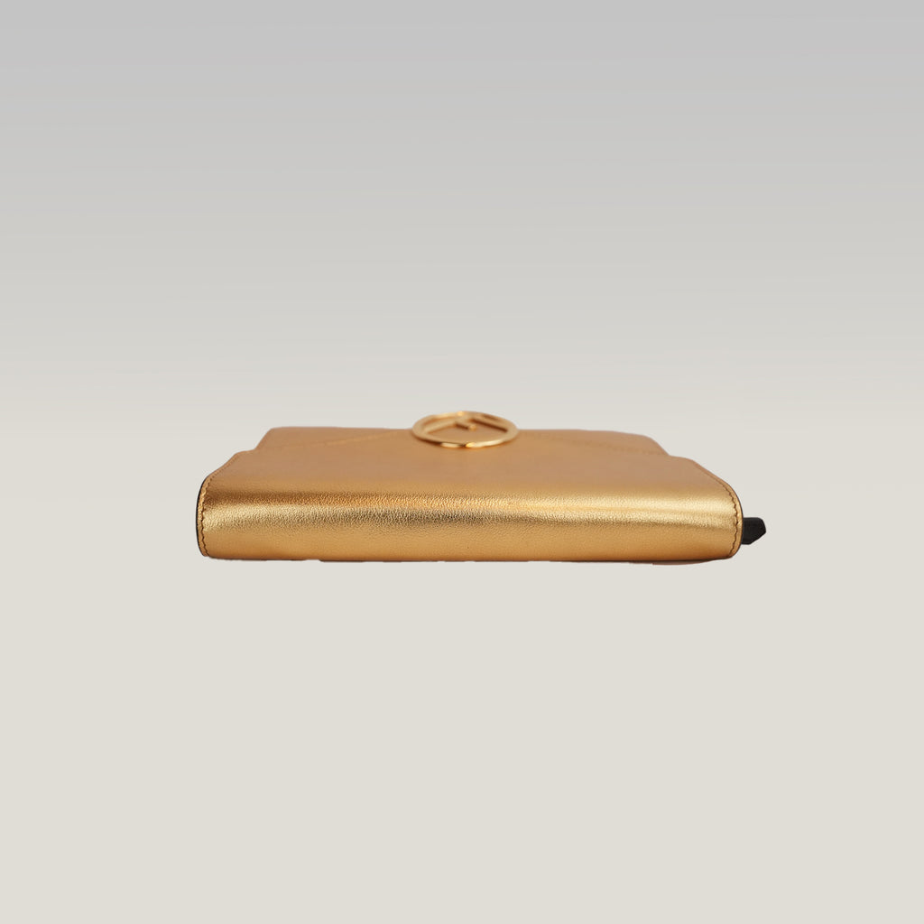 Fendi Gold Leather Wallet on Chain Bag with Gold-Tone Logo Hardware