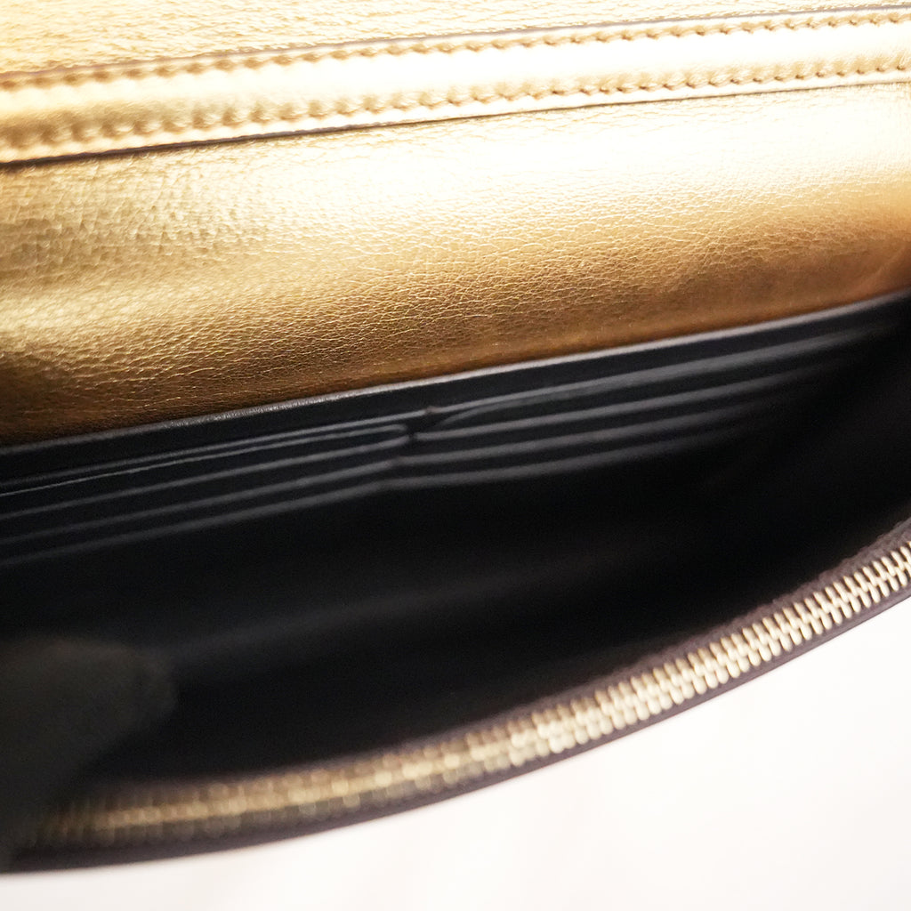 Fendi Gold Leather Wallet on Chain Bag with Gold-Tone Logo Hardware