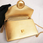 Fendi Gold Leather Wallet on Chain Bag with Gold-Tone Logo Hardware