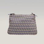 Fendi Mamma Baguette 29 in Tela Zucca FF Beige e Pelle Blu con Chiusura FF Argento