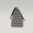 Fendi Mamma Baguette 29 in Tela Zucca FF Beige e Pelle Blu con Chiusura FF Argento