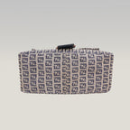 Fendi Mamma Baguette 29 in Tela Zucca FF Beige e Pelle Blu con Chiusura FF Argento