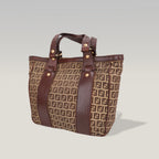 Fendi Zucca FF X-Tote Bag in Canvas Marrone e Pelle con Doppi Manici