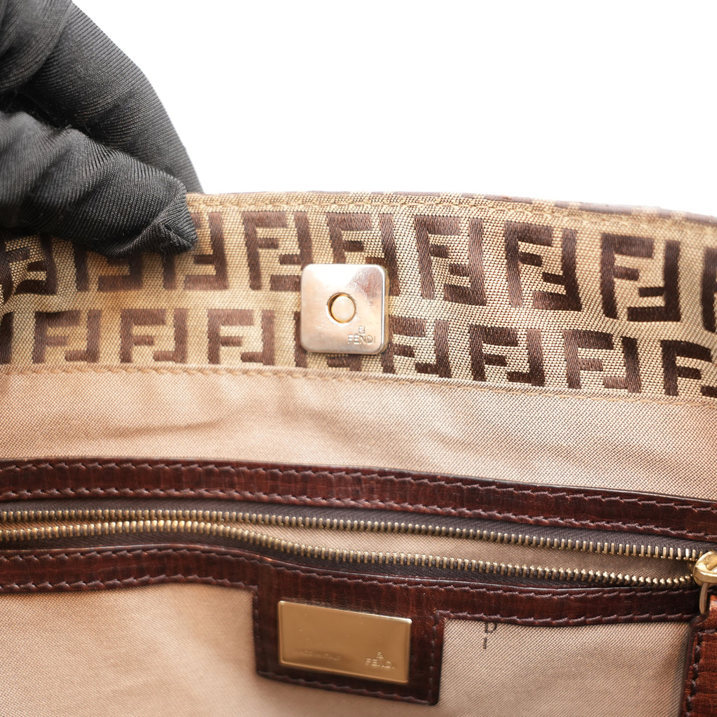 Fendi Zucca FF X-Tote Bag in Canvas Marrone e Pelle con Doppi Manici