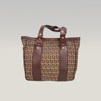 Fendi Zucca FF X-Tote Bag in Canvas Marrone e Pelle con Doppi Manici