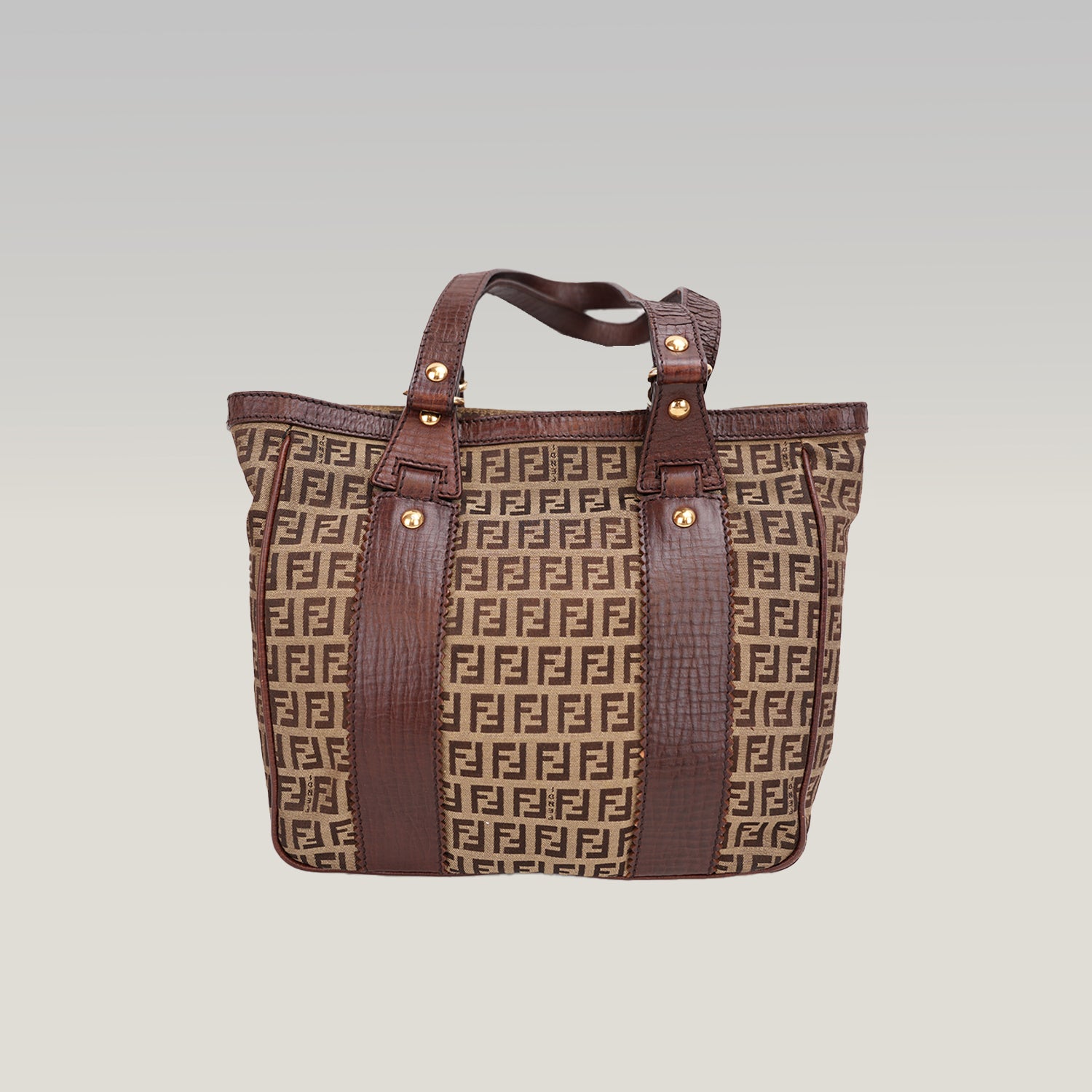Fendi Zucca FF X-Tote Bag in Canvas Marrone e Pelle con Doppi Manici
