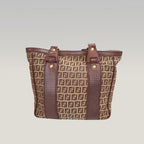 Fendi Zucca FF X-Tote Bag in Canvas Marrone e Pelle con Doppi Manici