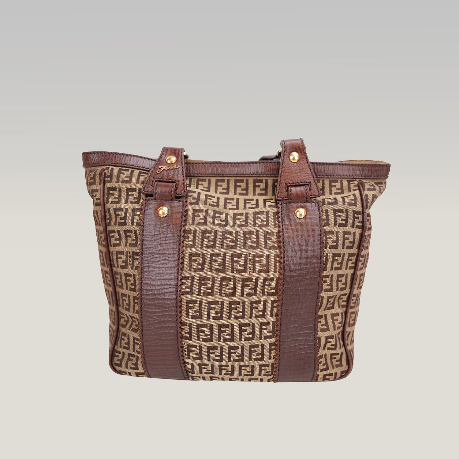 Fendi Zucca FF X-Tote Bag in Canvas Marrone e Pelle con Doppi Manici