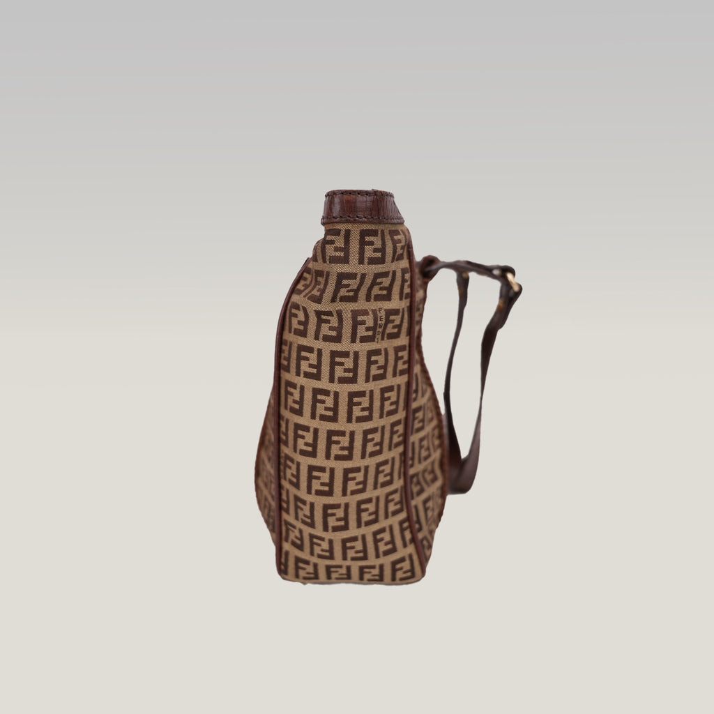 Fendi Zucca FF X-Tote Bag in Canvas Marrone e Pelle con Doppi Manici