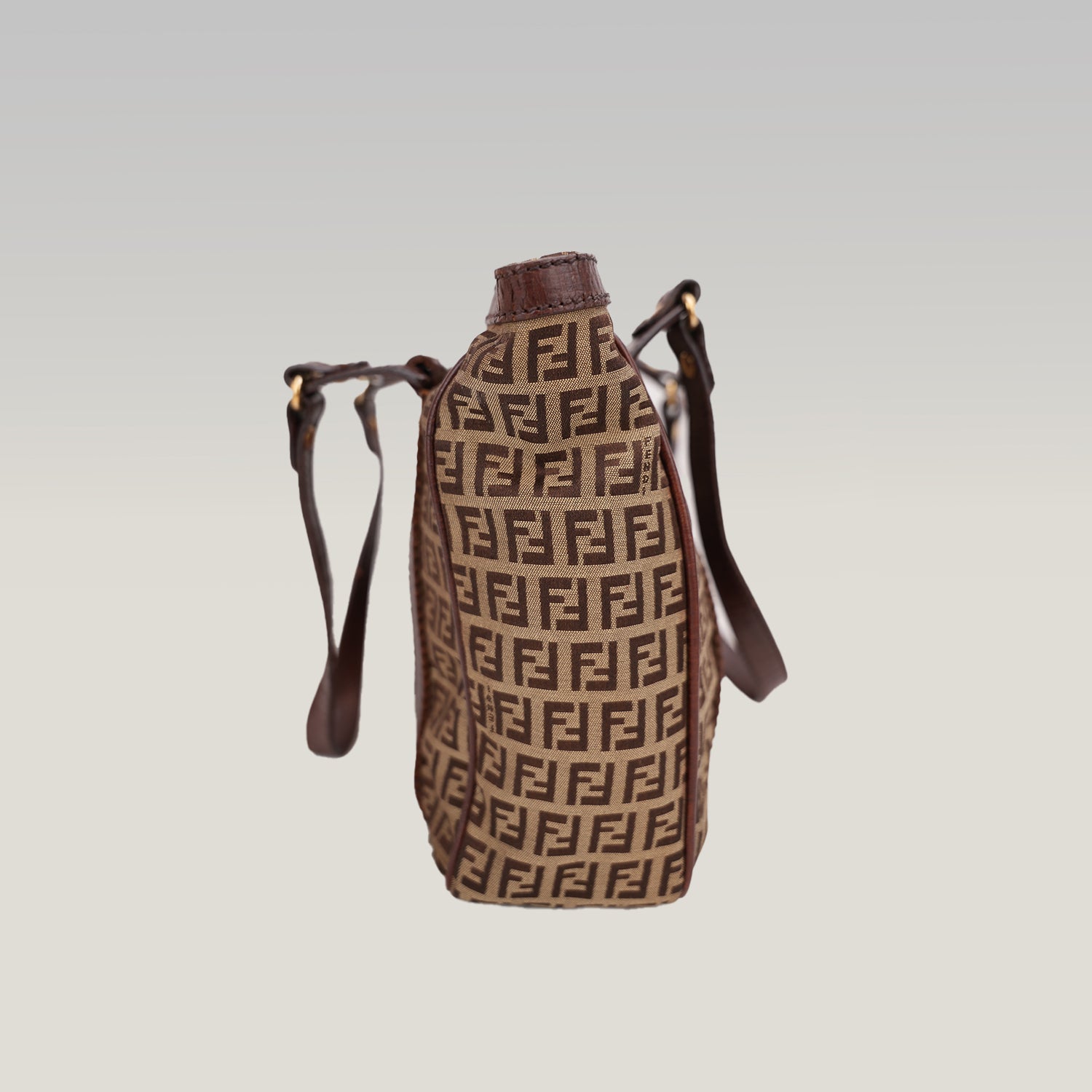 Fendi Zucca FF X-Tote Bag in Canvas Marrone e Pelle con Doppi Manici